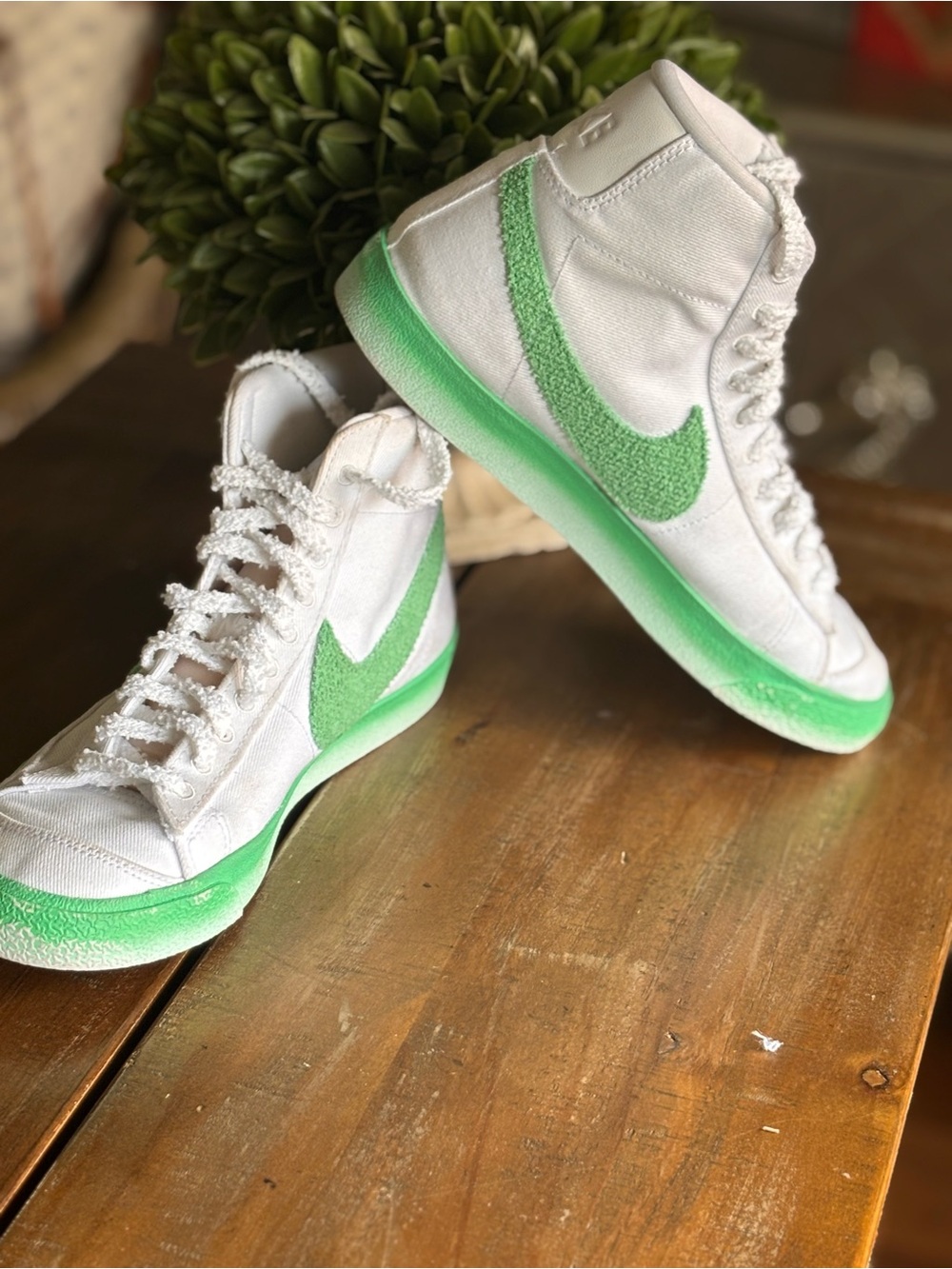 Nike White and Green High-Top Athletic Sneakers